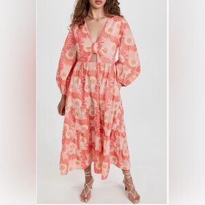 FIGUE Camila Midi Dress Celestial Moon Pattern Size Medium